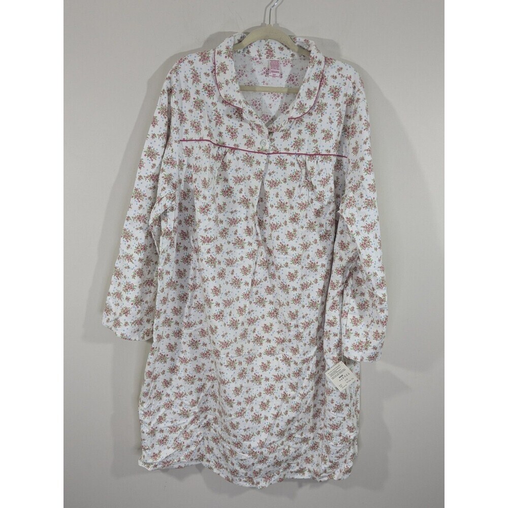 Vtg. w/Tags Sears Cotton Flannel Nightgown 3XL Cottage Core Floral 100% Cotton